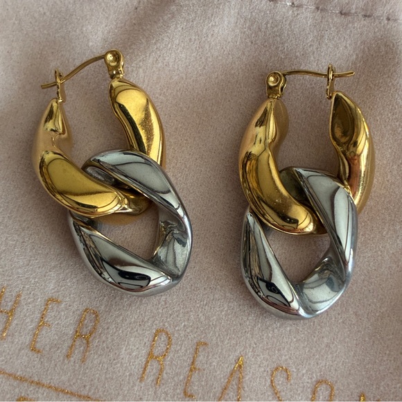 8 Other Reasons Link Up Earring Two Tone Chain Link Pierced - Picture 2 of 4